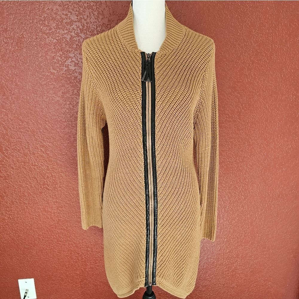 Women's Tan Zip-Up Cardigan Coat